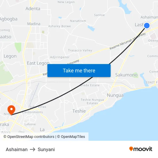 Ashaiman to Sunyani map