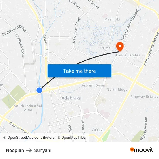 Neoplan to Sunyani map