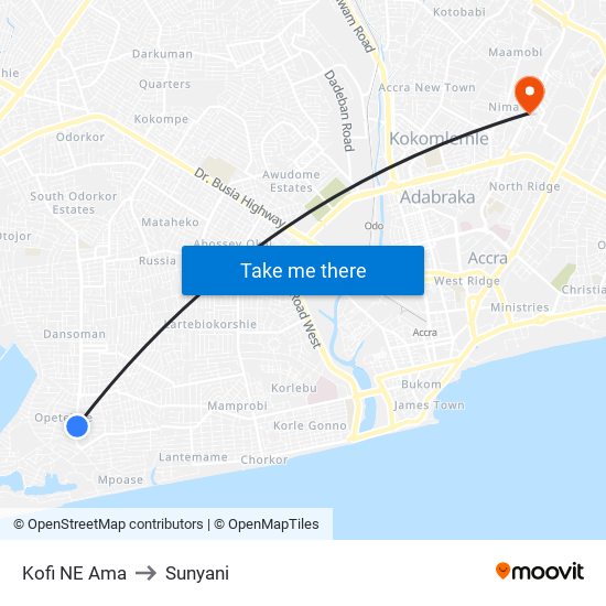 Kofi NE Ama to Sunyani map