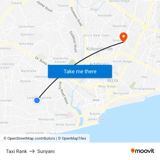 Taxi Rank to Sunyani map