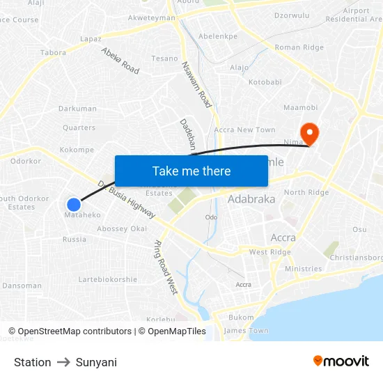 Station to Sunyani map