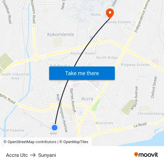 Accra Utc to Sunyani map