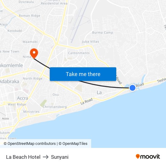 La Beach Hotel to Sunyani map
