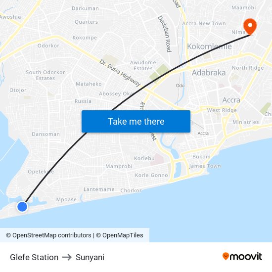 Glefe Station to Sunyani map