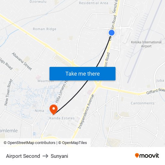 Airport Second to Sunyani map