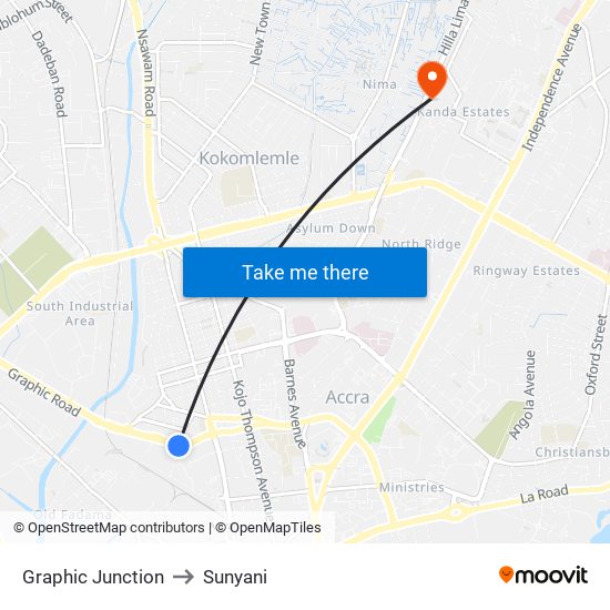 Graphic Junction to Sunyani map