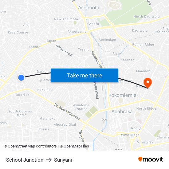 School Junction to Sunyani map