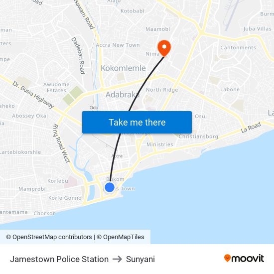 Jamestown Police Station to Sunyani map