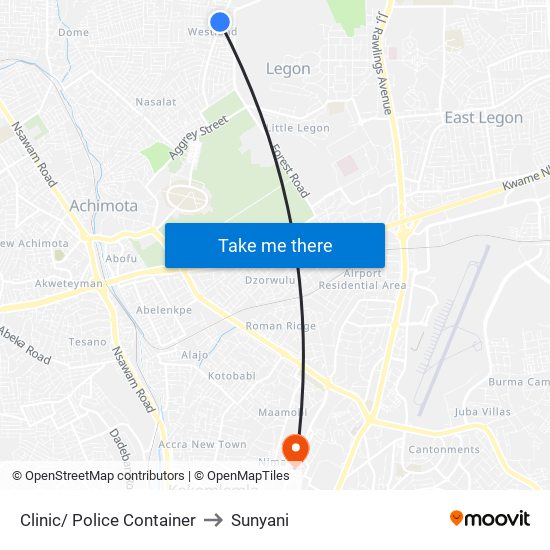 Clinic/ Police Container to Sunyani map