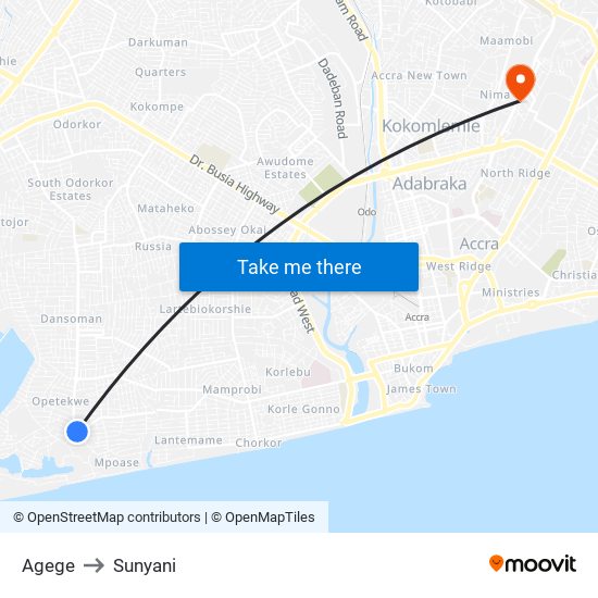 Agege to Sunyani map