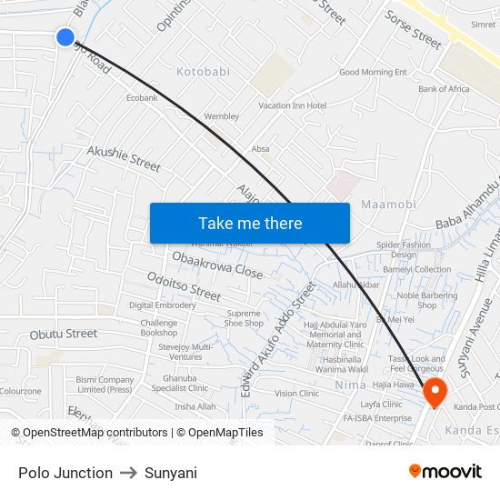 Polo Junction to Sunyani map