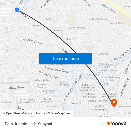 Polo Junction to Sunyani map
