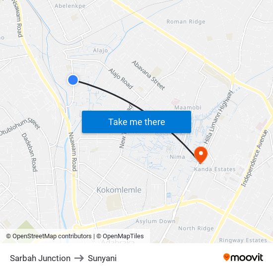 Sarbah Junction to Sunyani map