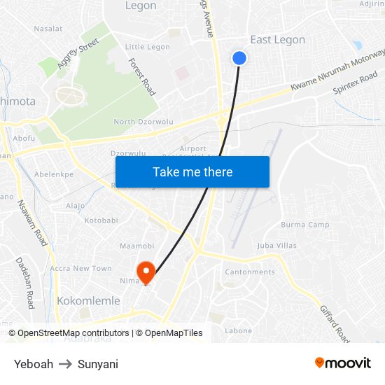 Yeboah to Sunyani map