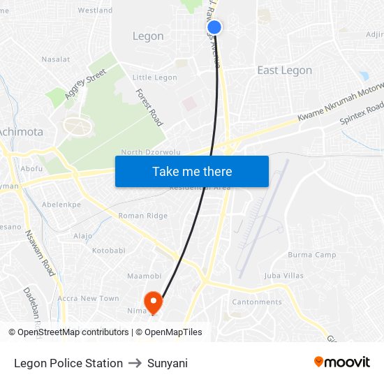 Legon Police Station to Sunyani map