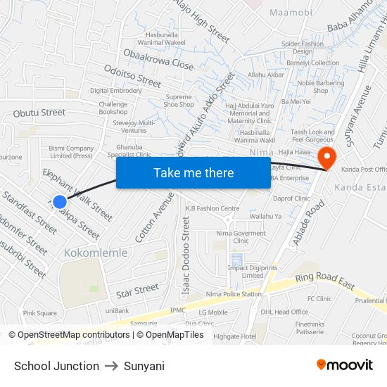 School Junction to Sunyani map