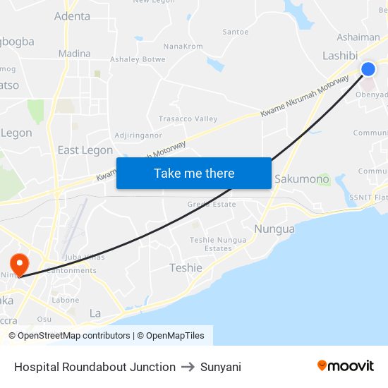 Hospital Roundabout Junction to Sunyani map