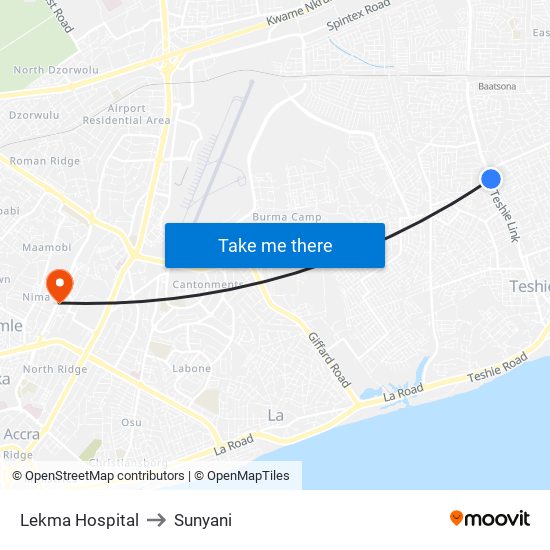 Lekma Hospital to Sunyani map