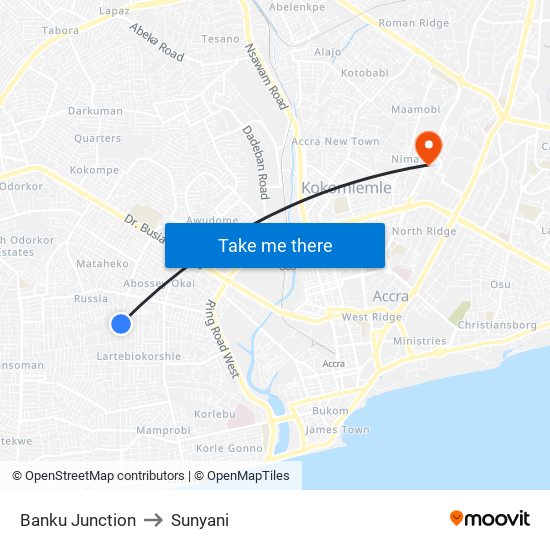 Banku Junction to Sunyani map