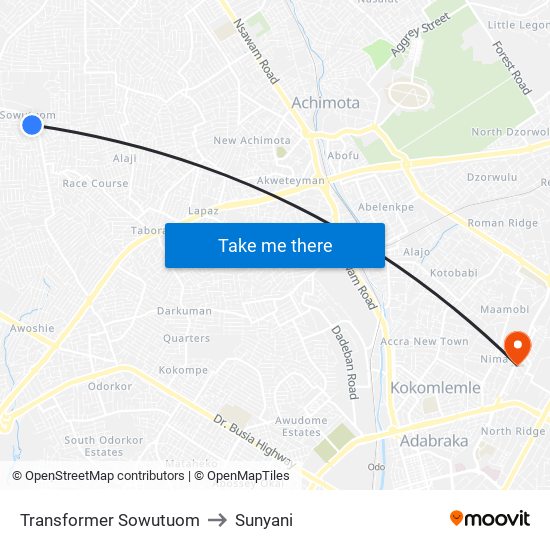 Transformer Sowutuom to Sunyani map