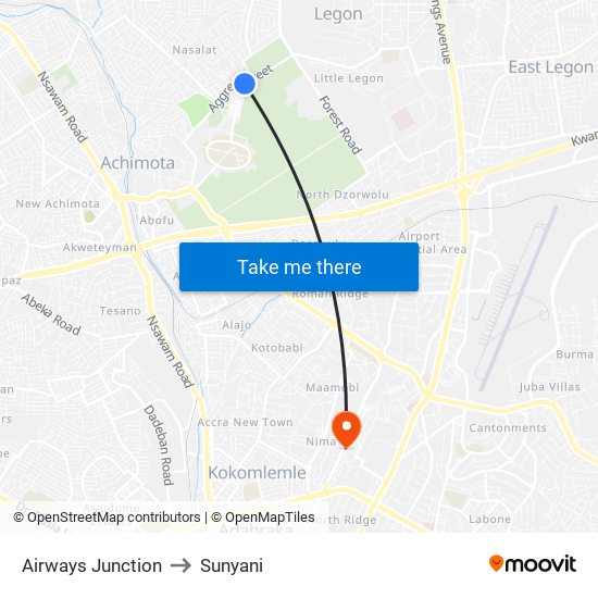 Airways Junction to Sunyani map