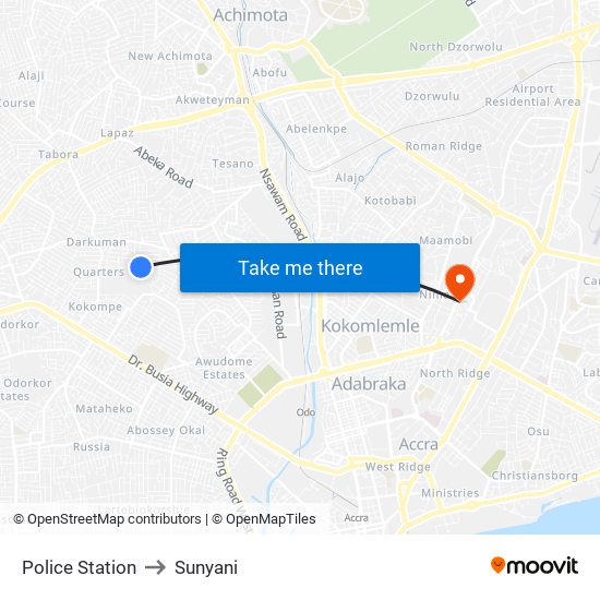 Police Station to Sunyani map