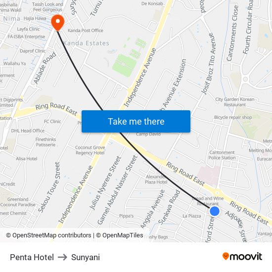 Penta Hotel to Sunyani map