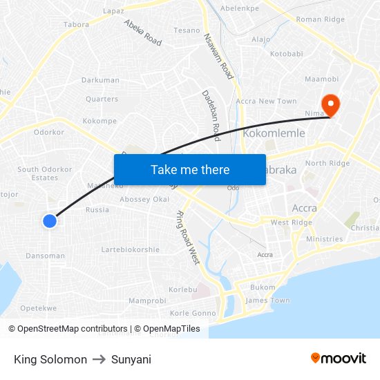 King Solomon to Sunyani map
