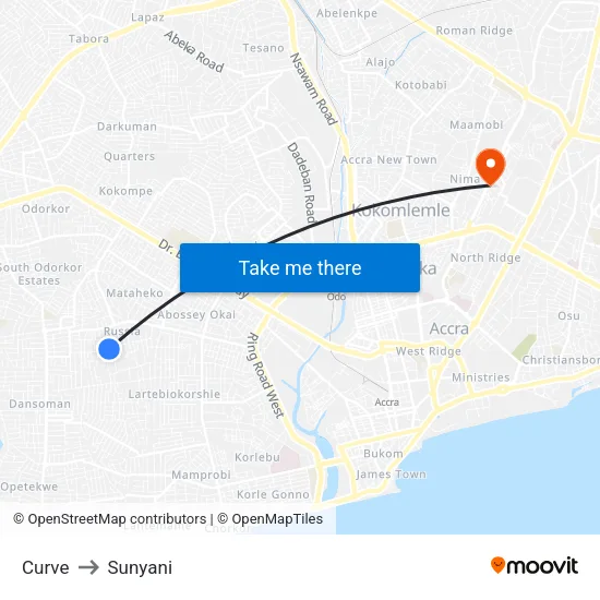 Curve to Sunyani map