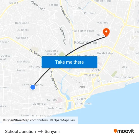 School Junction to Sunyani map