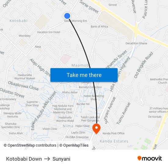 Kotobabi Down to Sunyani map