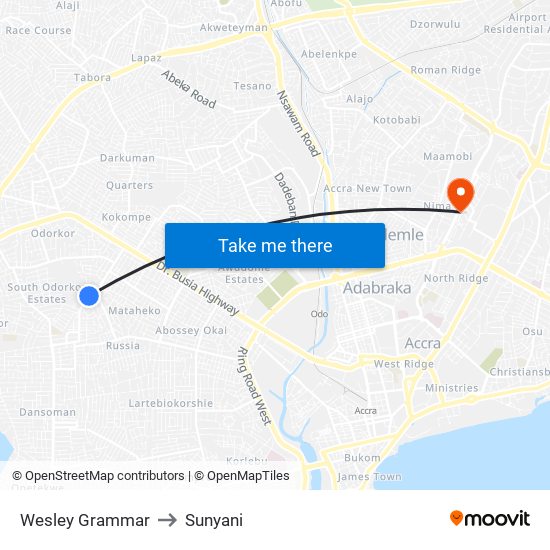 Wesley Grammar to Sunyani map