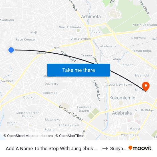 Add A Name To the Stop With Junglebus App to Sunyani map