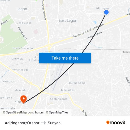 Adjringanor/Otanor to Sunyani map