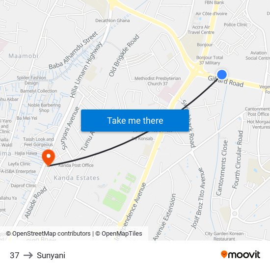 37 to Sunyani map