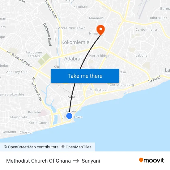 Methodist Church Of Ghana to Sunyani map