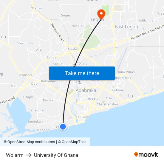 Wolarm to University Of Ghana map