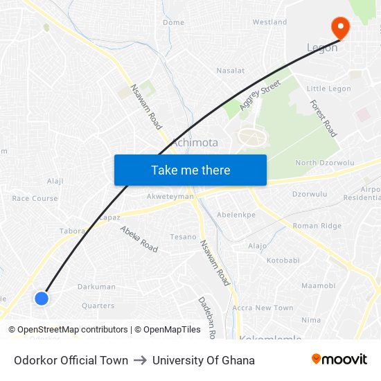 Odorkor Official Town to University Of Ghana map