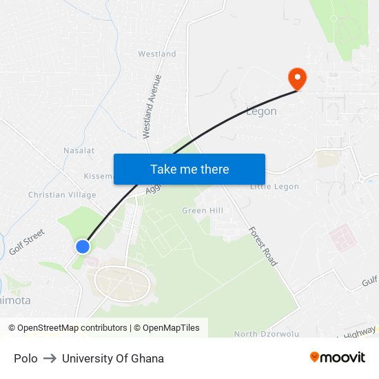 Polo to University Of Ghana map