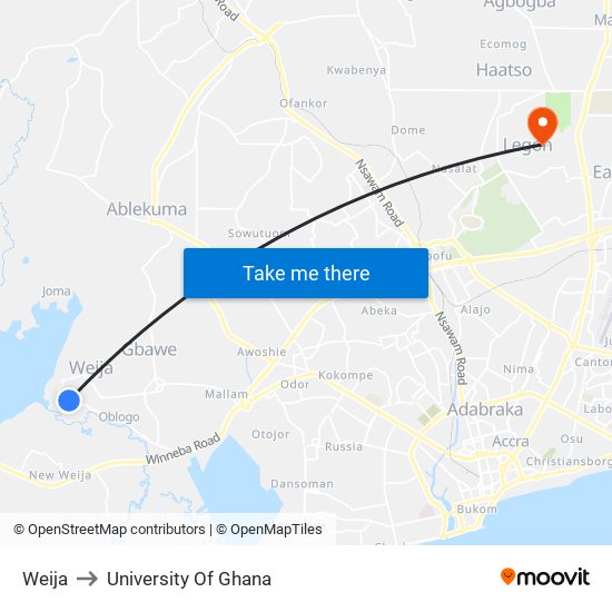 Weija to University Of Ghana map