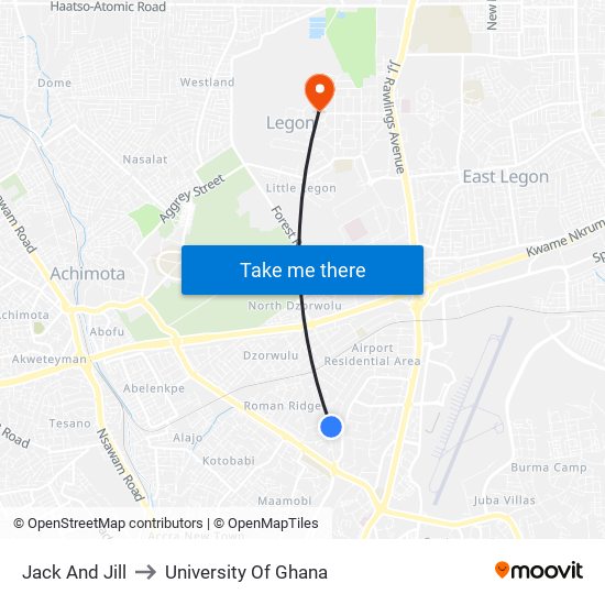 Jack And Jill to University Of Ghana map