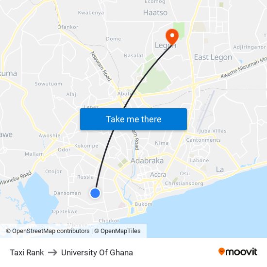 Taxi Rank to University Of Ghana map