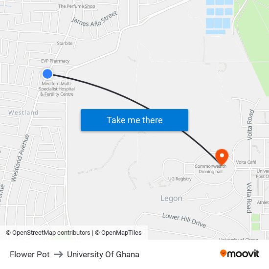 Flower Pot to University Of Ghana map