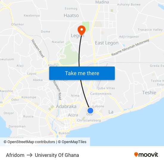 Afridom to University Of Ghana map