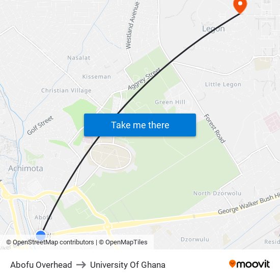 Abofu Overhead to University Of Ghana map