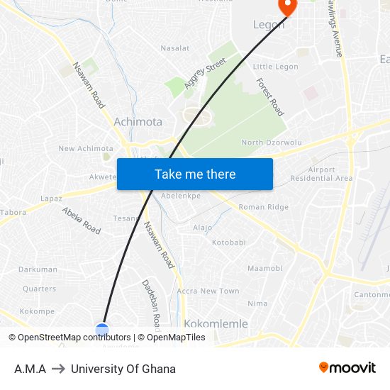 A.M.A to University Of Ghana map