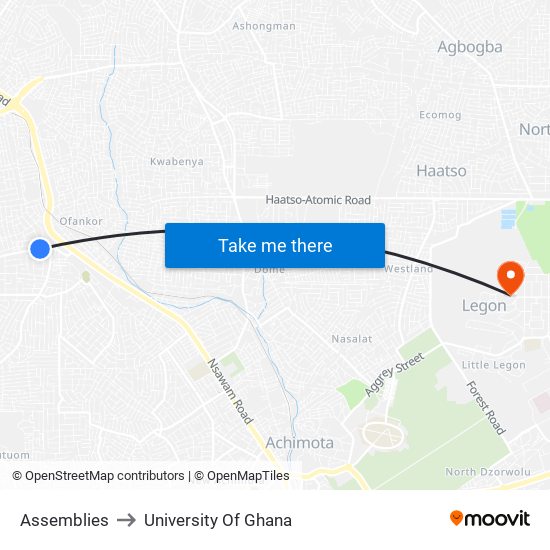 Assemblies to University Of Ghana map