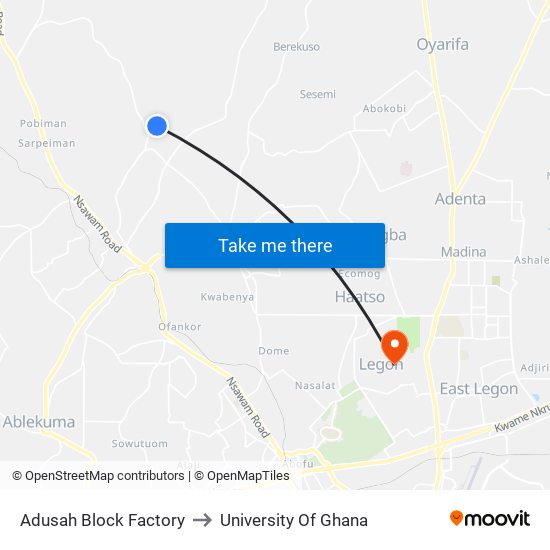Adusah Block Factory to University Of Ghana map