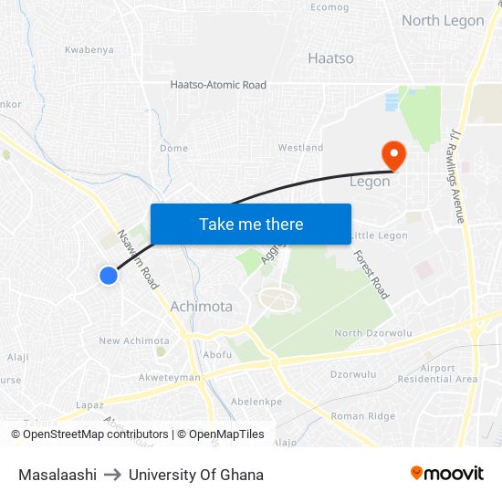 Masalaashi to University Of Ghana map