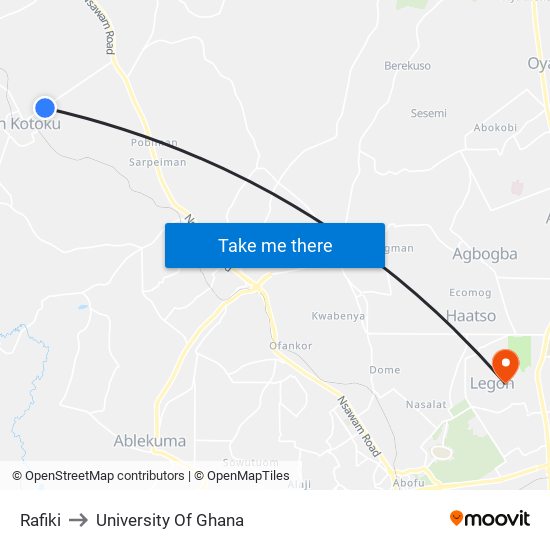 Rafiki to University Of Ghana map